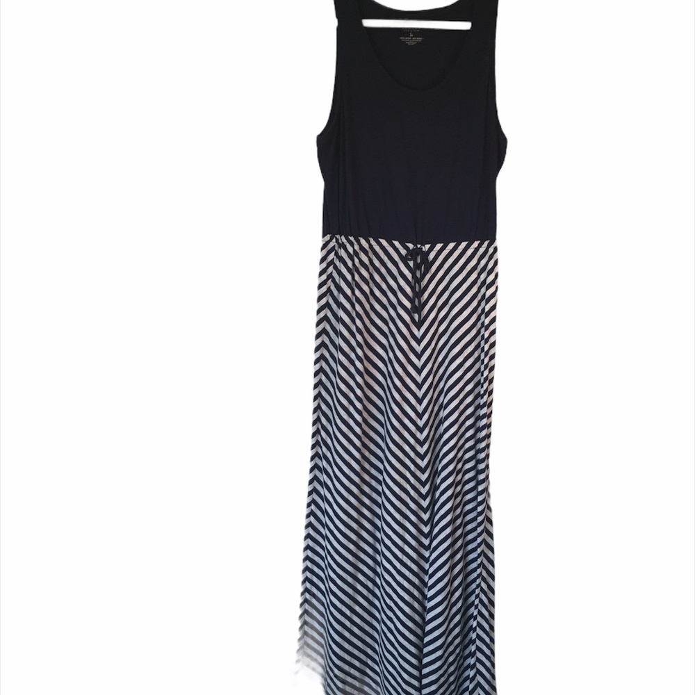 NAVY AND GRAY MAXI DRESS, SLEEVELESS, SCOOP NECK